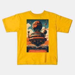 Atompunk flying city Kids T-Shirt
